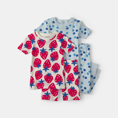 Carter's Toddler Girls Rib Crew Neck Short Sleeve 4-pc. Pajama Set