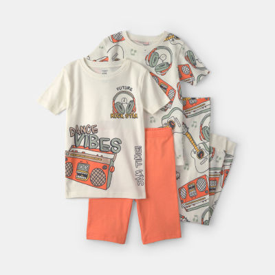 Carter's Little & Big Kid Boys Rib Crew Neck Short Sleeve 4-pc. Pajama Set