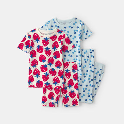 Carter's Little & Big Kid Girls Rib Crew Neck Short Sleeve 4-pc. Pajama Set