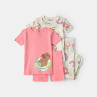 Carter's Toddler Girls Rib Crew Neck Short Sleeve 4-pc. Pajama Set