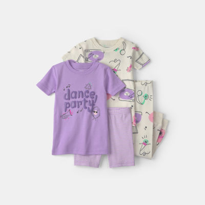 Carter's Toddler Girls Rib Crew Neck Short Sleeve 4-pc. Pajama Set