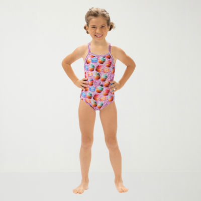 Dolfin Print Toddler & Little Girls Easy-on + Easy-off One Piece Swimsuit, 6x, Purple