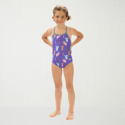 Dolfin Print Toddler Little Girls Easy-on Easy-off One Piece Swimsuit 6x Purple 24$