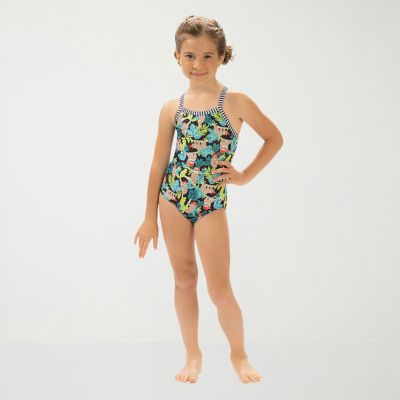 Dolfin Print Toddler Little Girls Easy-on Easy-off One Piece Swimsuit 6x Green 24$