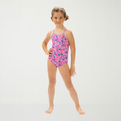 Dolfin Print Toddler & Little Girls Easy-on + Easy-off One Piece Swimsuit, 6x, Pink