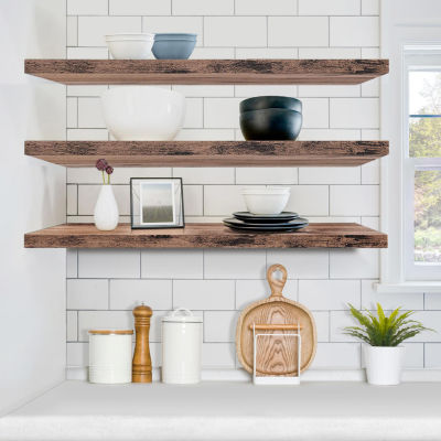 Sorbus 35" Floating 3-Shelf with Baskets