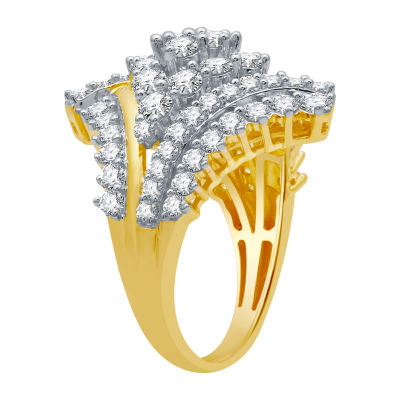 Womens 3 CT. T.W. Natural White Diamond 10K Gold Cluster Cocktail Ring
