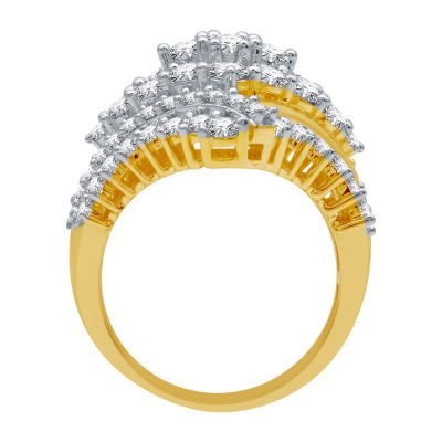 Womens 3 CT. T.W. Natural White Diamond 10K Gold Cluster Cocktail Ring
