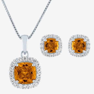 Lab Created Yellow Citrine Sterling Silver Cushion 2-pc. Jewelry Set