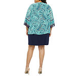 Studio 1 Plus 3/4 Sleeve Paisley Faux-Jacket Dress with Attached Necklace