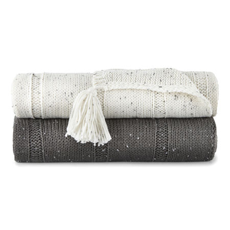 Linden Street Marled Knit Throw, One Size, Beige