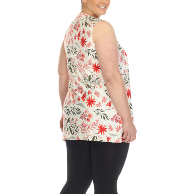 White Mark Plus Womens Crew Neck Sleeveless Tunic Top
