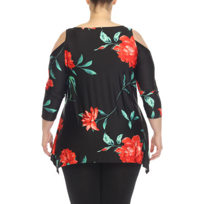 White Mark Plus Womens Scoop Neck 3/4 Sleeve Tunic Top