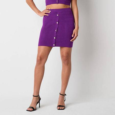 Bold Elements Womens Sweater Skirt, Petite Medium, Purple