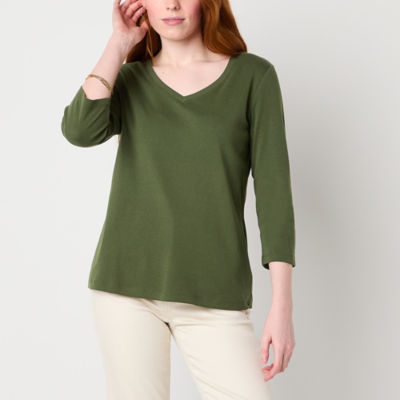 St. John's Bay Womens V Neck 3/4 Sleeve T-Shirt