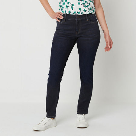 Liz Claiborne Tall Womens Sara Mid Rise Slim Fit, Skinny Leg Jean, 2 Tall, Blue