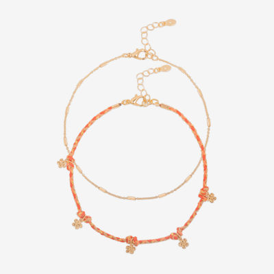 Bijoux Bar Womens 7.5 Inch Solid Link Flower Ankle Bracelet