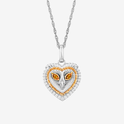 Harry Potter (F / Si2) Womens 1/8 CT. T.W. Lab Grown Diamond Genuine Yellow Citrine 14K Two Tone Gold Over Silver 18 Inch Pendant Necklace