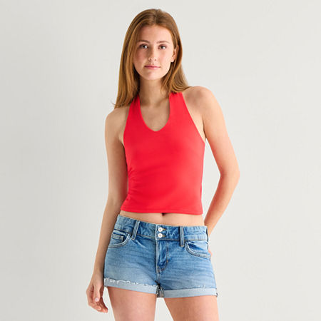 Arizona Womens Juniors Halter Neck Sleeveless Tank Top In Red