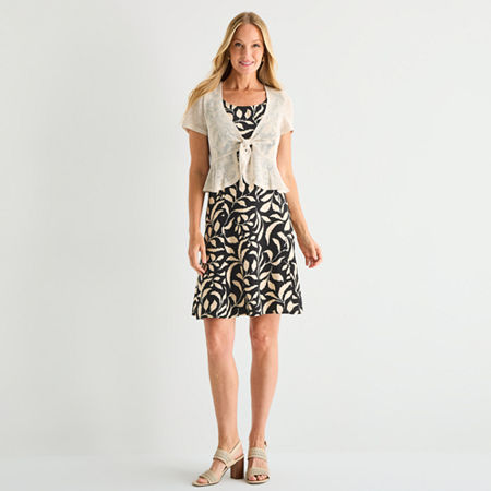 Perceptions Womens Floral Jacket Dress In Black