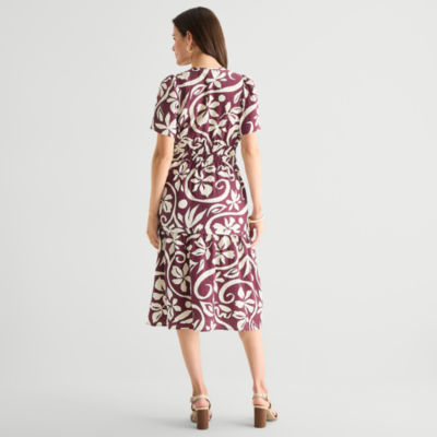 Isabel & Nina Womens Midi Notch Neck Short Sleeve Flutter Floral Fit + Flare Dress