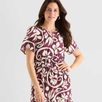 Isabel & Nina Womens Midi Notch Neck Short Sleeve Flutter Floral Fit + Flare Dress