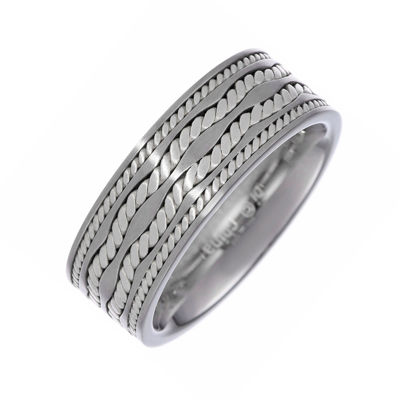 Mens Stainless Steel Ring with Sterling Silver Inlay