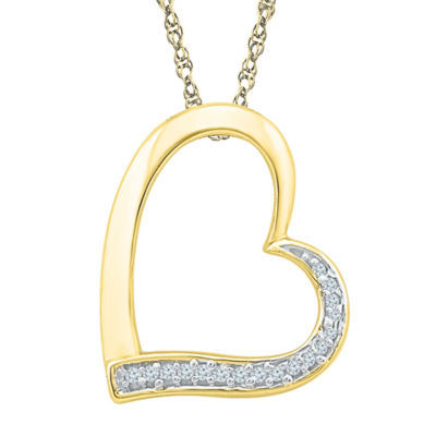 Womens Diamond Accent Mined White Diamond 10K Gold Heart Pendant Necklace