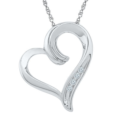 Womens Diamond Accent Mined White Diamond 10K Gold Heart Pendant Necklace