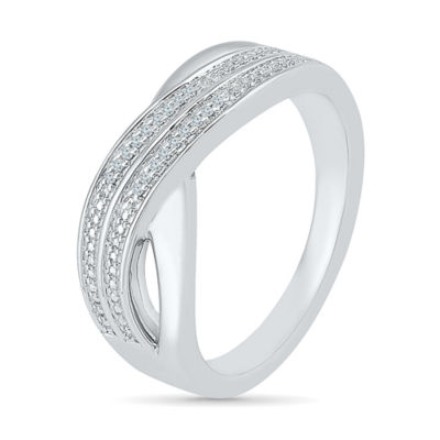 Womens 2MM Diamond Accent Natural White Diamond Sterling Silver Crossover Band
