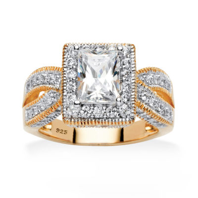 DiamonArt® Womens /2 CT. T.W. White Cubic Zirconia 18K Gold Over Silver Engagement Ring