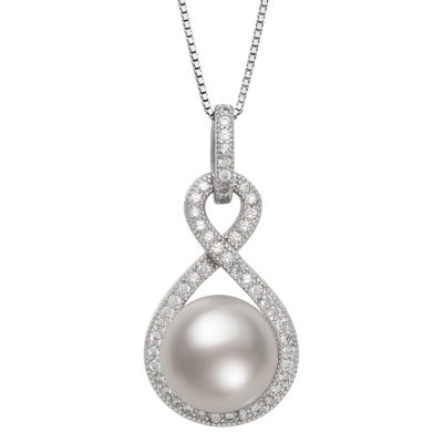 Womens White Cultured Freshwater Pearl Sterling Silver Pendant Necklace