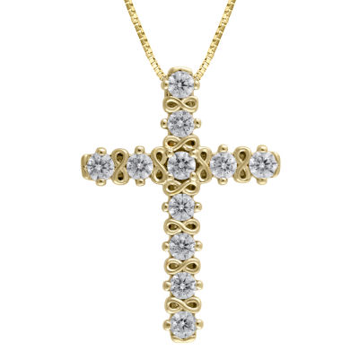 Womens 1/4 CT. T.W. Mined White Diamond 10K Gold Cross Pendant Necklace ...