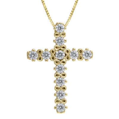 Womens 1/ CT. T.W. Mined White Diamond 10K Gold Cross Pendant Necklace