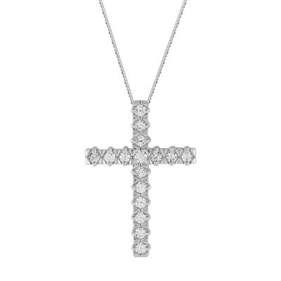 Womens / CT. T.W. Natural White Diamond 14K White Gold Cross Pendant Necklace