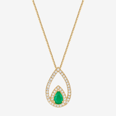 Womens 1/ CT. T.W. Genuine Green Emerald 10K Gold Pendant Necklace