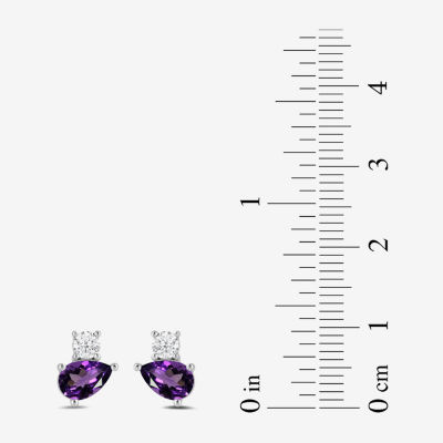 Toi Et Moi Genuine Gemstone &  1/5 CT. T.W. Lab Grown Diamond 10K White Gold 8.1mm Pear Stud Earrings