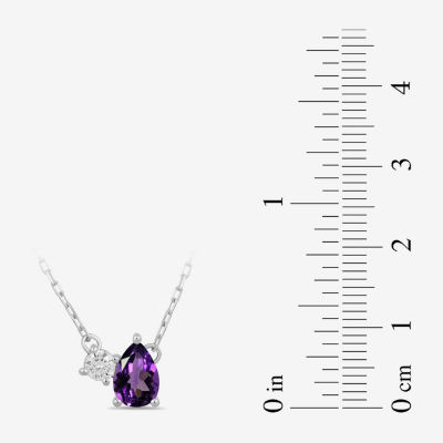 Toi Et Moi Womens Genuine Gemstone &  1/10 CT. T.W. Lab Grown Diamond 10K White Gold Pear Pendant Necklace