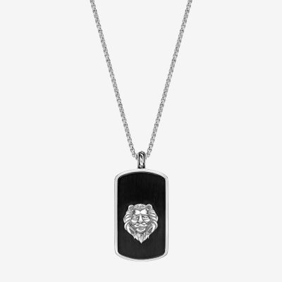 Lion Mens White Cubic Zirconia Stainless Steel Dog Tag Pendant Necklace