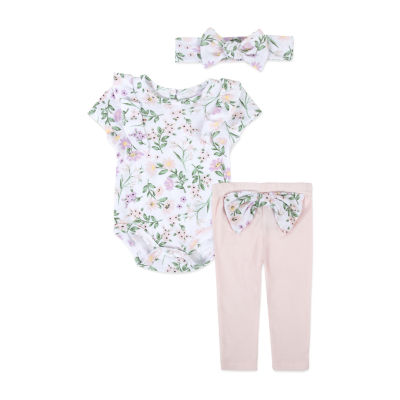 Baby Essentials Floral Bunny Girls 4-pc. Crew Neck Short Sleeve Bodysuit Set