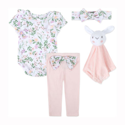 Baby Essentials Floral Bunny Girls 4-pc. Pant Set
