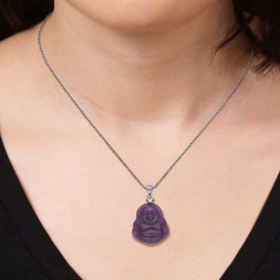 Buddha Womens Genuine Purple Jade Sterling Silver Pendant Necklace