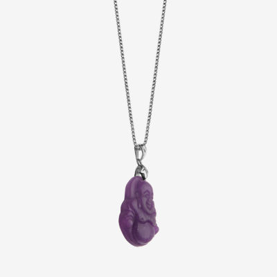 Buddha Womens Genuine Purple Jade Sterling Silver Pendant Necklace