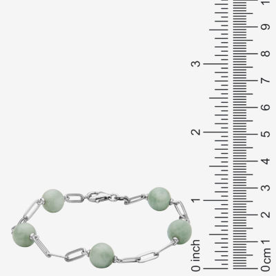Womens Genuine Green Jade Sterling Silver Strand Bracelet