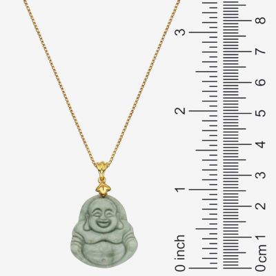 Genuine Jade Buddha Pendant Necklace 14K Yellow Gold Over Silver