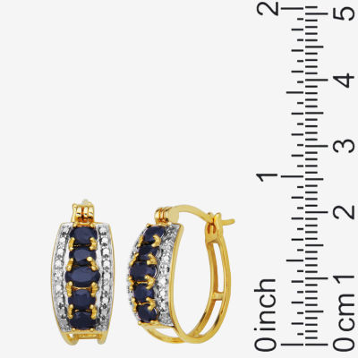 18K Gold over Silver Genuine Sapphire Hoop Earrings