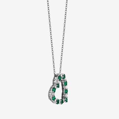 Womens Lab Grown Green Emerald & 1/7 CT. T.W. Lab Grown White Diamond Sterling Silver Heart Pendant Necklace