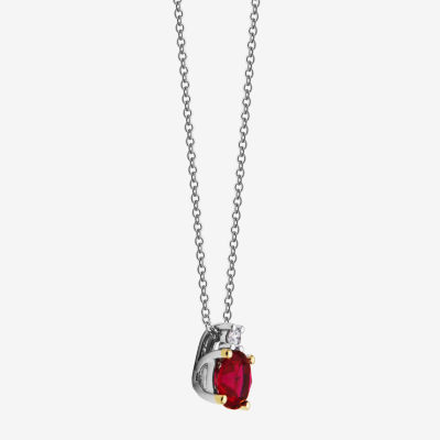 Womens Lab Created Red Ruby Sterling Silver 18 Inch Pendant Necklace