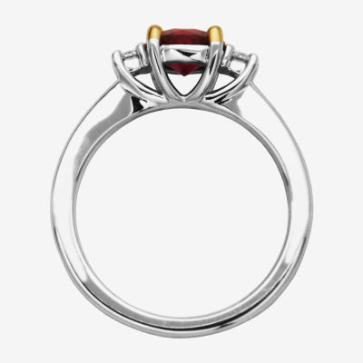 Womens Lab Grown Red Ruby & 1/7 CT. T.W. Lab Grown White Diamond Sterling Silver 3-Stone Cocktail Ring