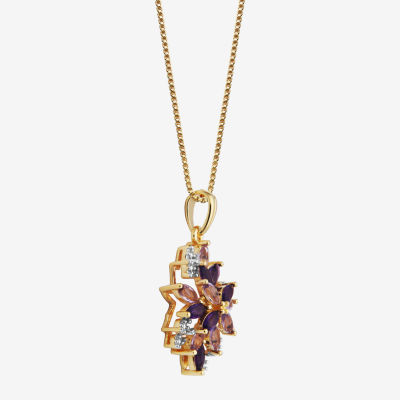 14K Gold over Silver Genuine Amethyst, Genuine Pink Quartz & Lab-Created White Sapphire Pendant Necklace